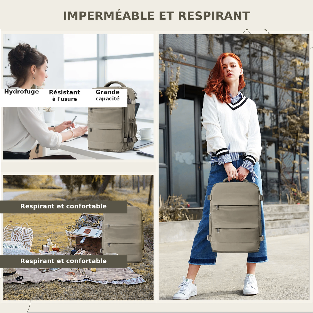 "Sac à Dos Cabine 40x30x20 - Sac de Voyage Élégant pour Homme & Femme, Bagage à Main Idéal & Porte-Ordinateur"